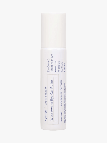 Korres Greek Yogurt Wide Awake Eye Gel Repair in branded component on a light gray background